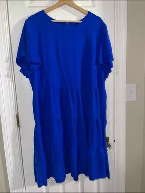 SHEIN Curve Bright Cobalt Blue Tiered Flutter Sleeve Dress 3X